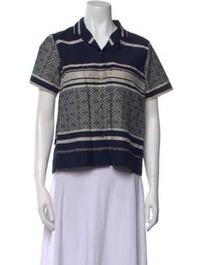 Pre-owned Caron Callahan Printed Short Sleeve Polo In Blue