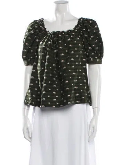 Pre-owned Caron Callahan Printed Square Neckline Top In Green