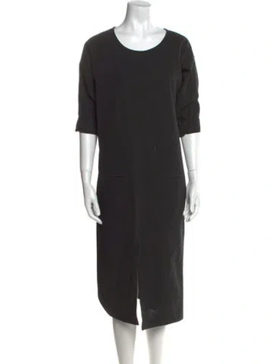Pre-owned Caron Callahan Scoop Neck Midi Length Dress In Black