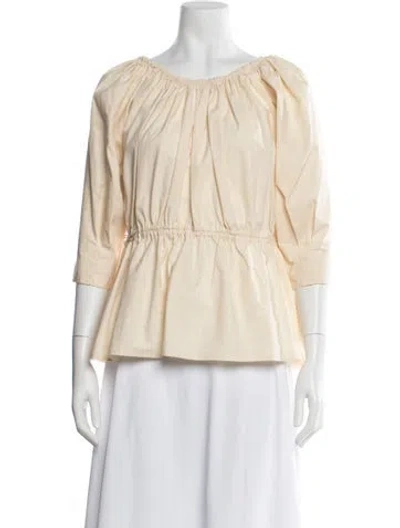 Pre-owned Caron Callahan Scoop Neck Three-quarter Sleeve Blouse In Neutral
