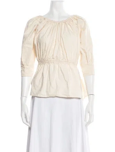 Pre-owned Caron Callahan Scoop Neck Three-quarter Sleeve Blouse In Neutrals