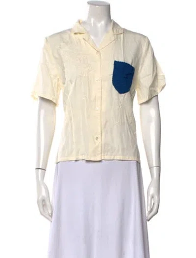 Pre-owned Caron Callahan Short Sleeve Button-up Top In Neutral