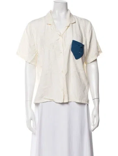 Pre-owned Caron Callahan Short Sleeve Button-up Top In Neutrals