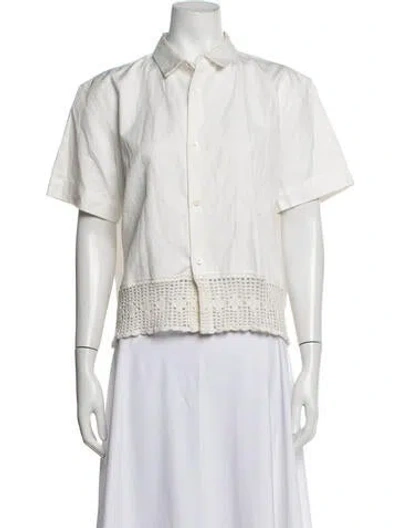 Pre-owned Caron Callahan Short Sleeve Button-up Top In Neutrals