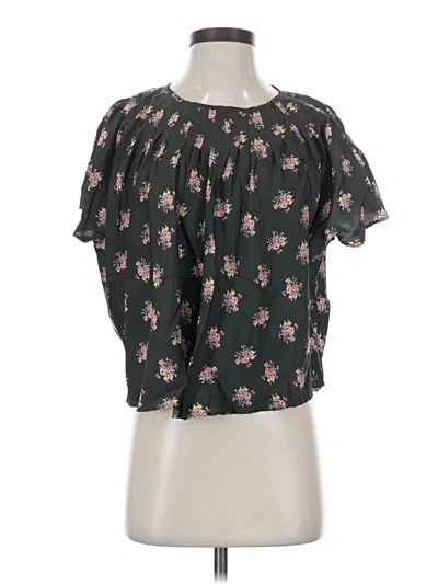Pre-owned Caron Callahan Short Sleeve Silk Top Black Sweetheart Neckline Tops