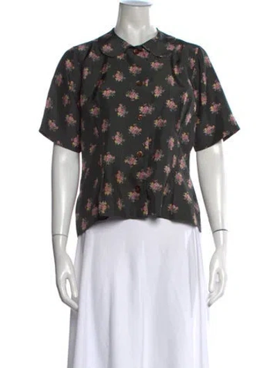 Pre-owned Caron Callahan Silk Floral Print Blouse In Green