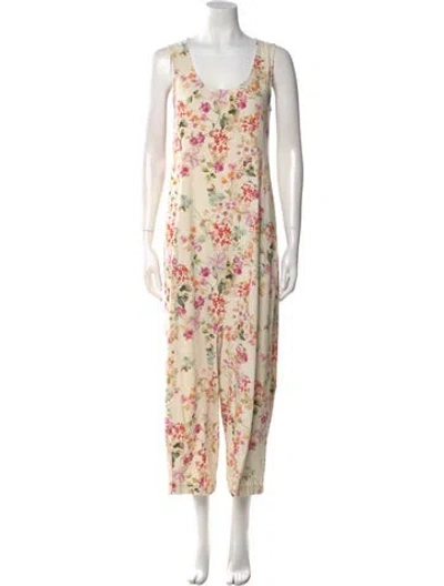 Pre-owned Caron Callahan Silk Floral Print Jumpsuit In Multi