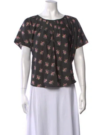 Pre-owned Caron Callahan Silk Floral Print Top In Green