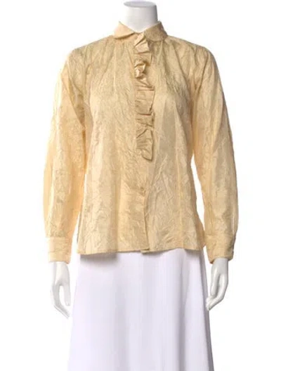 Pre-owned Caron Callahan Silk Long Sleeve Blouse In Gold