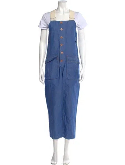 Pre-owned Caron Callahan Square Neckline Jumpsuit In Blue