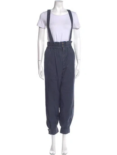 Pre-owned Caron Callahan Square Neckline Jumpsuit In Blue
