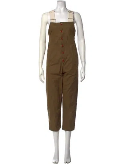 Pre-owned Caron Callahan Square Neckline Jumpsuit In Green