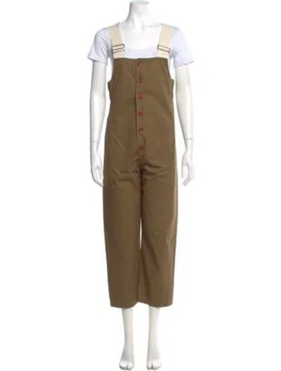 Pre-owned Caron Callahan Square Neckline Jumpsuit In Green