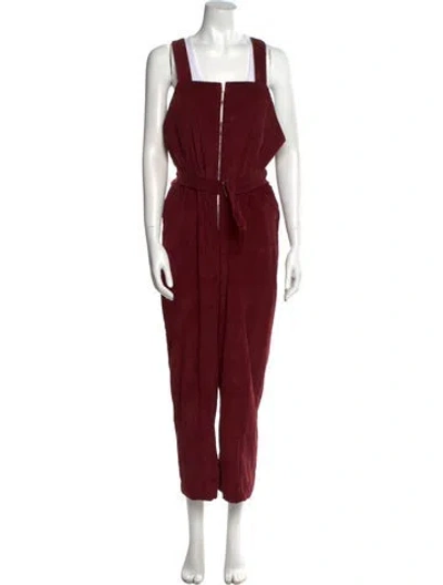 Pre-owned Caron Callahan Square Neckline Jumpsuit In Red