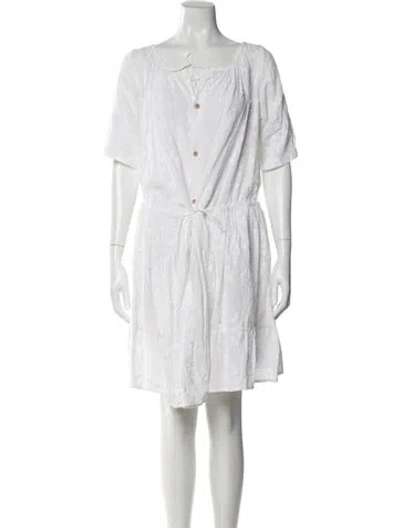 Pre-owned Caron Callahan Square Neckline Knee-length Dress In White