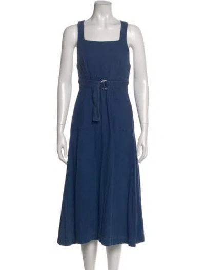 Pre-owned Caron Callahan Square Neckline Midi Length Dress In Blue