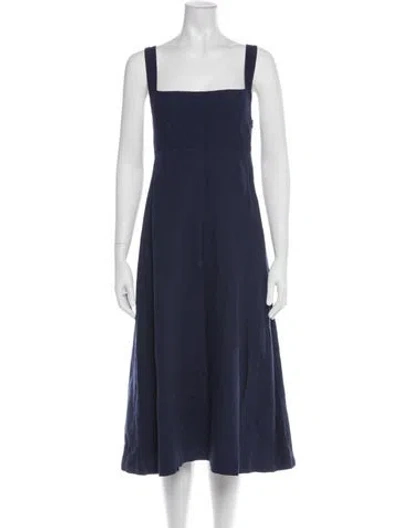 Pre-owned Caron Callahan Square Neckline Midi Length Dress In Blue