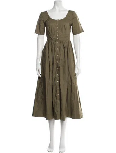 Pre-owned Caron Callahan Square Neckline Midi Length Dress In Green