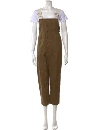 Pre-owned Caron Callahan Square Neckline Overalls In Green