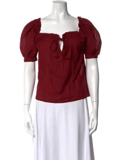 Pre-owned Caron Callahan Square Neckline Short Sleeve Top In Red
