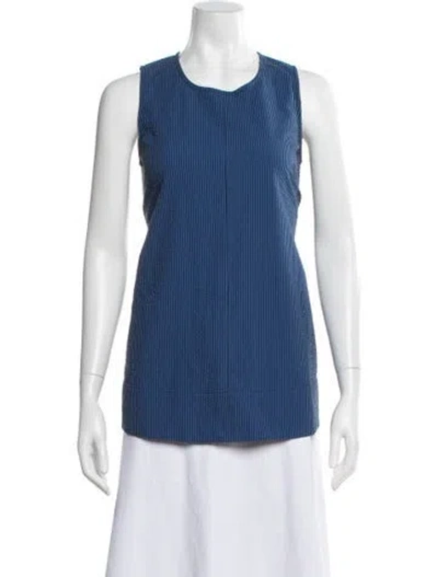 Pre-owned Caron Callahan Striped Crew Neck Top In Blue