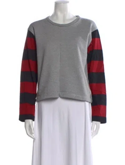 Pre-owned Caron Callahan Striped Crew Neck Top In Gray