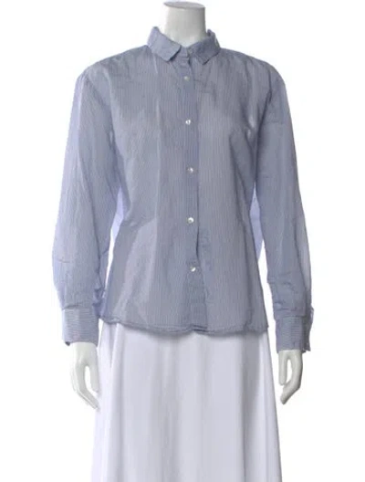 Pre-owned Caron Callahan Striped Long Sleeve Button-up Top In Blue
