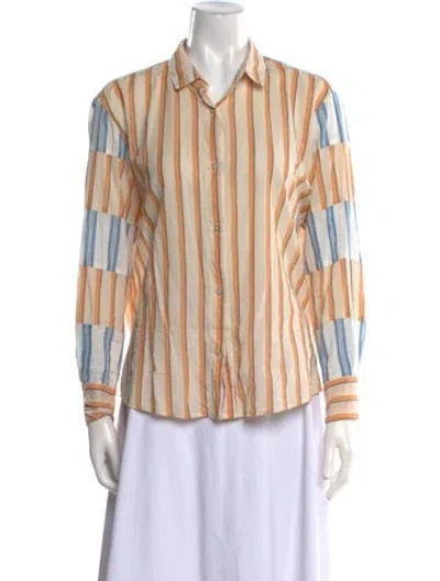 Pre-owned Caron Callahan Striped Long Sleeve Button-up Top In Neutral