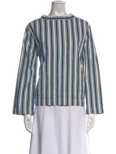 Pre-owned Caron Callahan Striped Long Sleeve Top In Blue