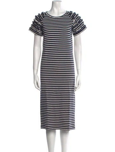 Pre-owned Caron Callahan Striped Midi Length Dress In Blue