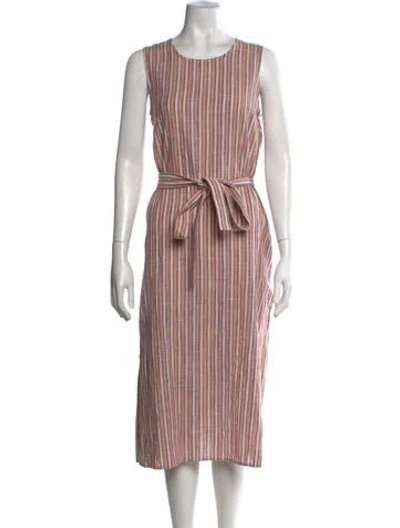 Pre-owned Caron Callahan Striped Midi Length Dress In Neutrals