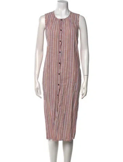 Pre-owned Caron Callahan Striped Midi Length Dress In Purple