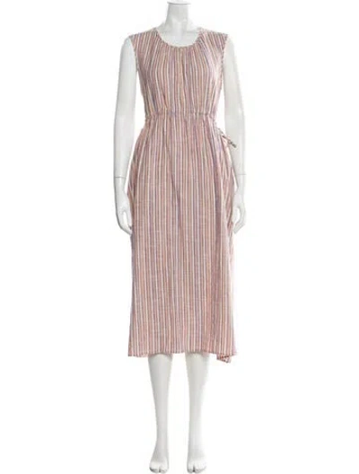 Pre-owned Caron Callahan Striped Midi Length Dress In Purple