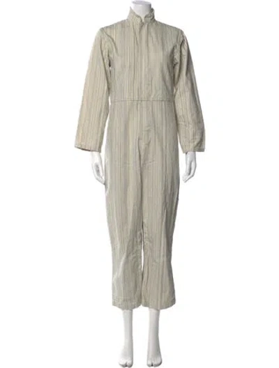 Pre-owned Caron Callahan Striped Mock Neck Jumpsuit In Neutrals