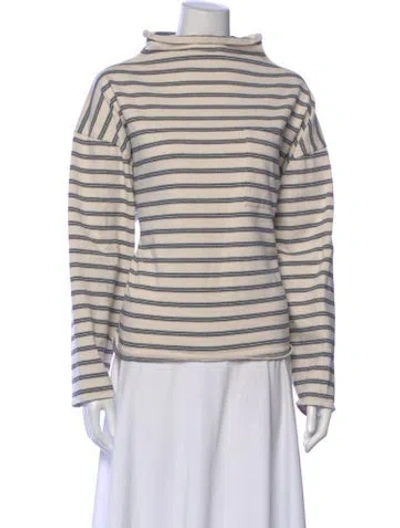 Pre-owned Caron Callahan Striped Mock Neck Top In Neutral