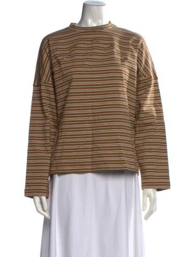 Pre-owned Caron Callahan Striped Mock Neck Top W/ Tags In Brown