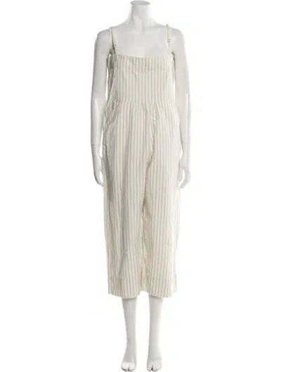 Pre-owned Caron Callahan Striped Square Neckline Jumpsuit In Neutral