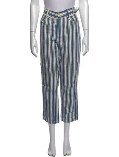 Pre-owned Caron Callahan Striped Straight Leg Pants In Blue