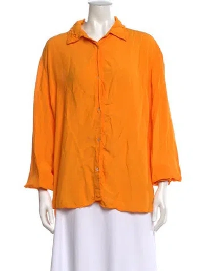 Pre-owned Caron Callahan Three-quarter Sleeve Button-up Top In Orange