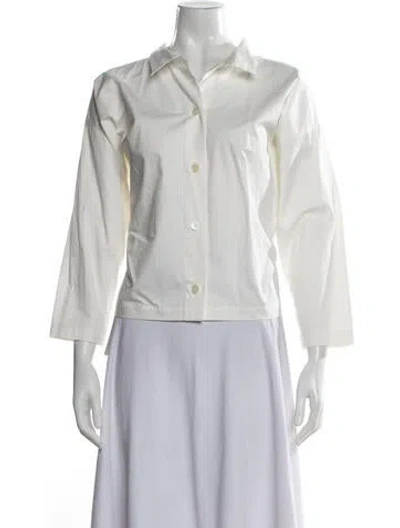 Pre-owned Caron Callahan Three-quarter Sleeve Button-up Top In White