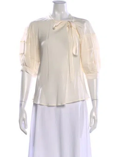 Pre-owned Caron Callahan Tie Neck Three-quarter Sleeve Blouse In Neutral