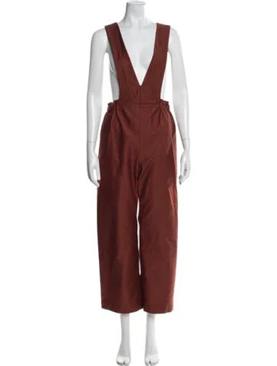 Pre-owned Caron Callahan V-neck Jumpsuit In Brown