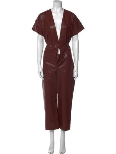 Pre-owned Caron Callahan V-neck Jumpsuit W/ Tags In Brown