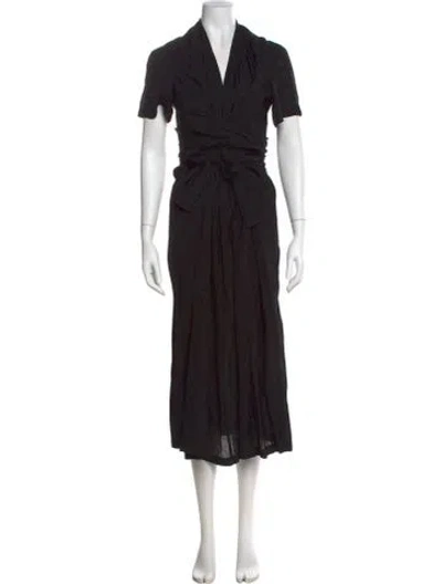 Pre-owned Caron Callahan V-neck Long Dress In Black