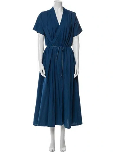 Pre-owned Caron Callahan V-neck Long Dress In Blue