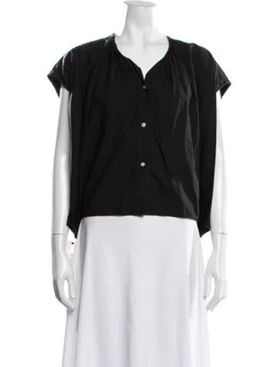 Pre-owned Caron Callahan V-neck Short Sleeve Top In Black