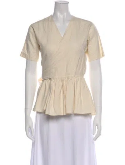 Pre-owned Caron Callahan V-neck Short Sleeve Top In Neutral