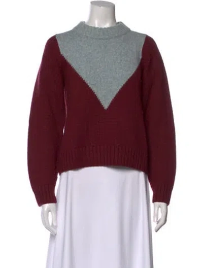 Pre-owned Caron Callahan Wool Colorblock Pattern Sweater In Burgundy