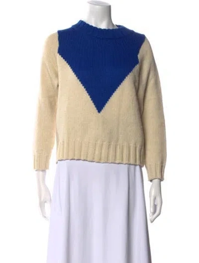 Pre-owned Caron Callahan Wool Colorblock Pattern Sweater In Neutral