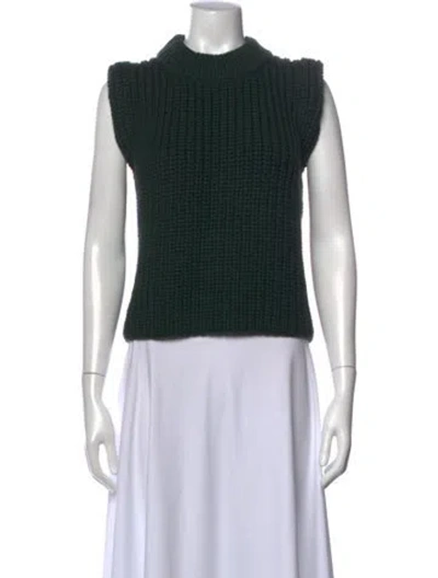 Pre-owned Caron Callahan Wool Mock Neck Sweater In Green